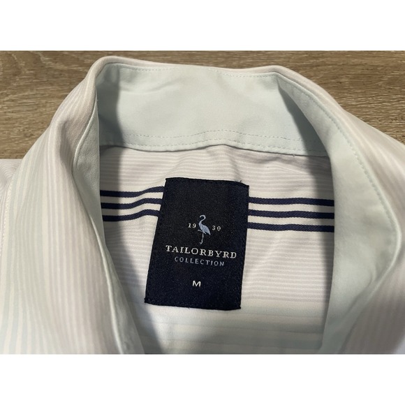 TAILORBYRD Shirt Mens Sz M White Striped Long Sleeve Button 100% Cotton - Picture 3 of 10